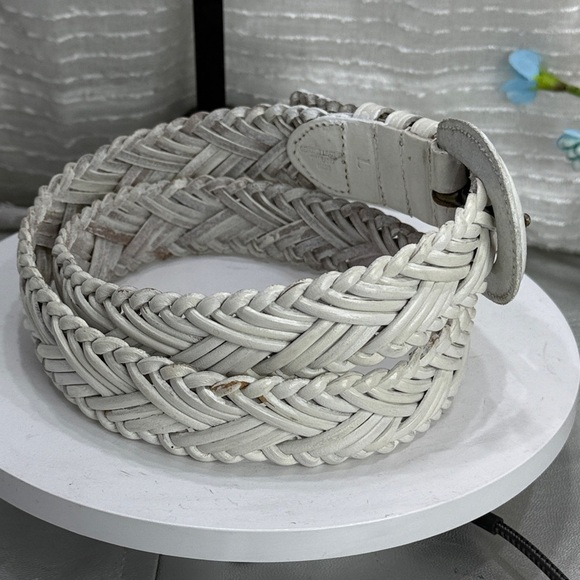 (H) Vintage woven leather belt, women's size L - Picture 5 of 11